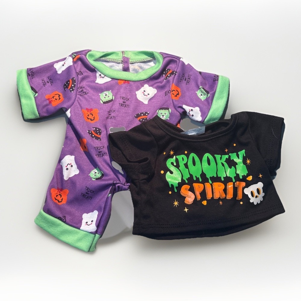 Lot Of 2 Build-A-Bear HALLOWEEN SLEEPER & Spooky Spirit Shirt Trick Treat Ghost